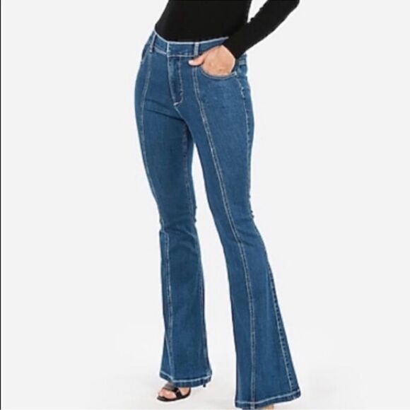 EXPRESS 12R Bell Flare High Rise Front Seam Medium Wash Blue Jeans - Picture 14 of 16